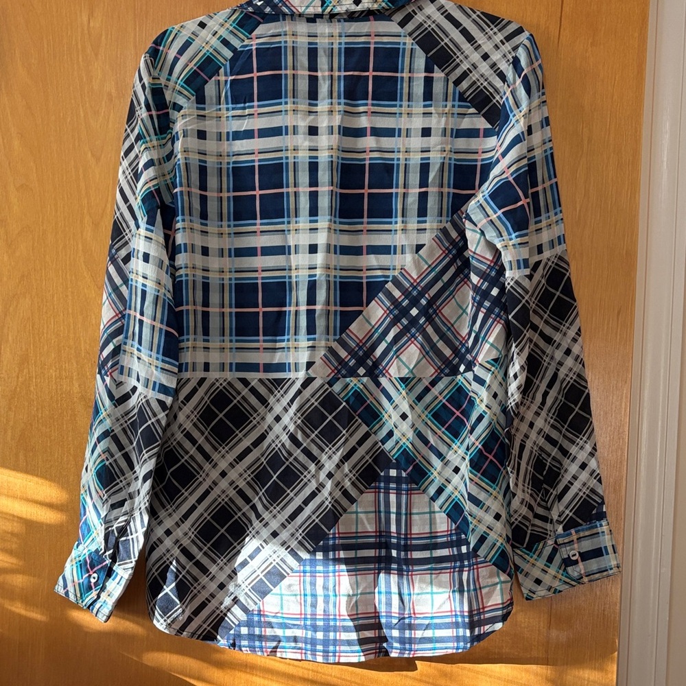 Johnny Was Blue and White Plaid Button Down Shirt - Picture 4 of 4